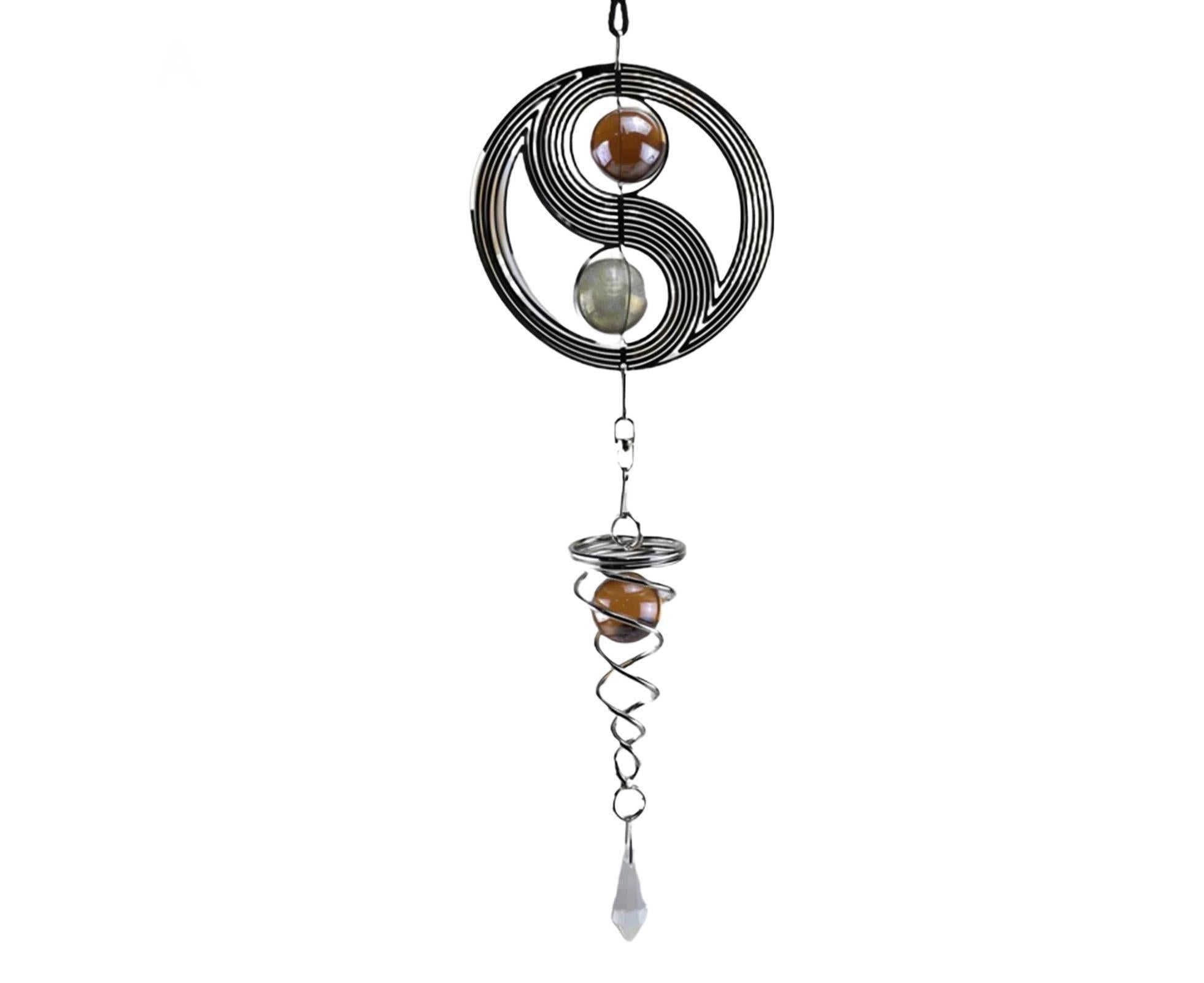 Square Rhombus Rotating Metal Spiral Tail Ball Wind Chime Pendant Home Decor- A