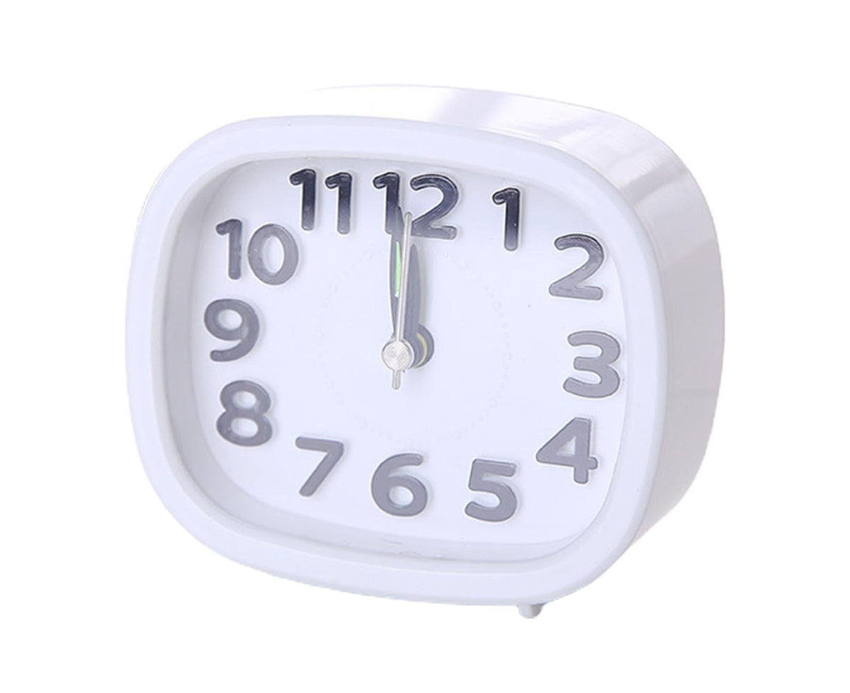 Table Clock Low Noise Multi-functional Round Small Bedside Analog Alarm Clock for Daily Use - White