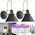 Battery Operated Wall Sconces Set of 2, RGB Wireless LED, Remote, 10000mAh, Black