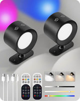 Battery Operated Wall Sconce Set of 2, Rechargeable RGB LED Lights, Remote, Black