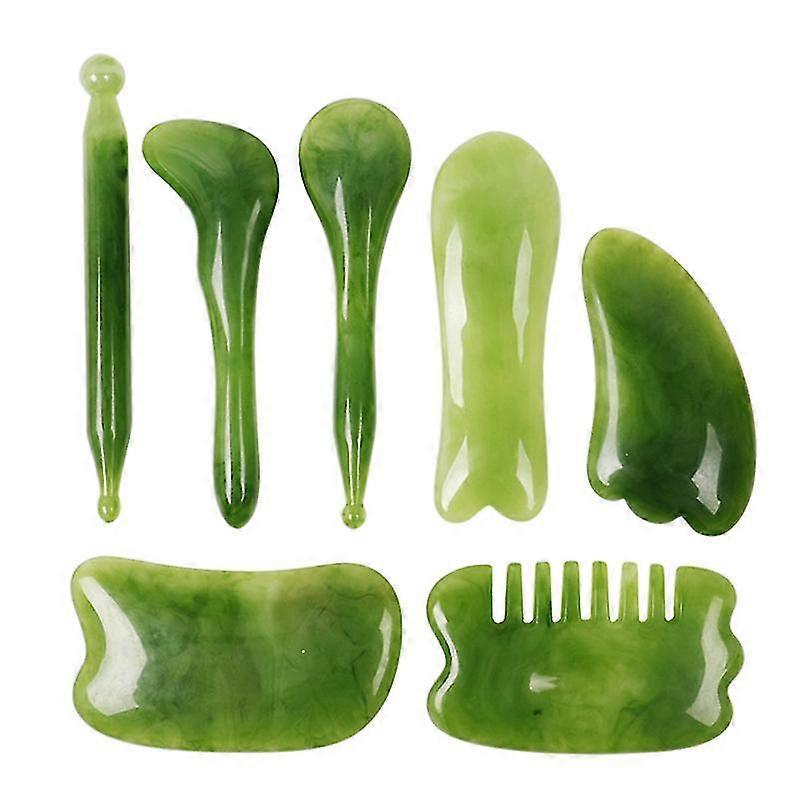 7pcs Natural Stone Guasha Scraping Tool Set, Traditional Anti-Aging Gua Sha Boards