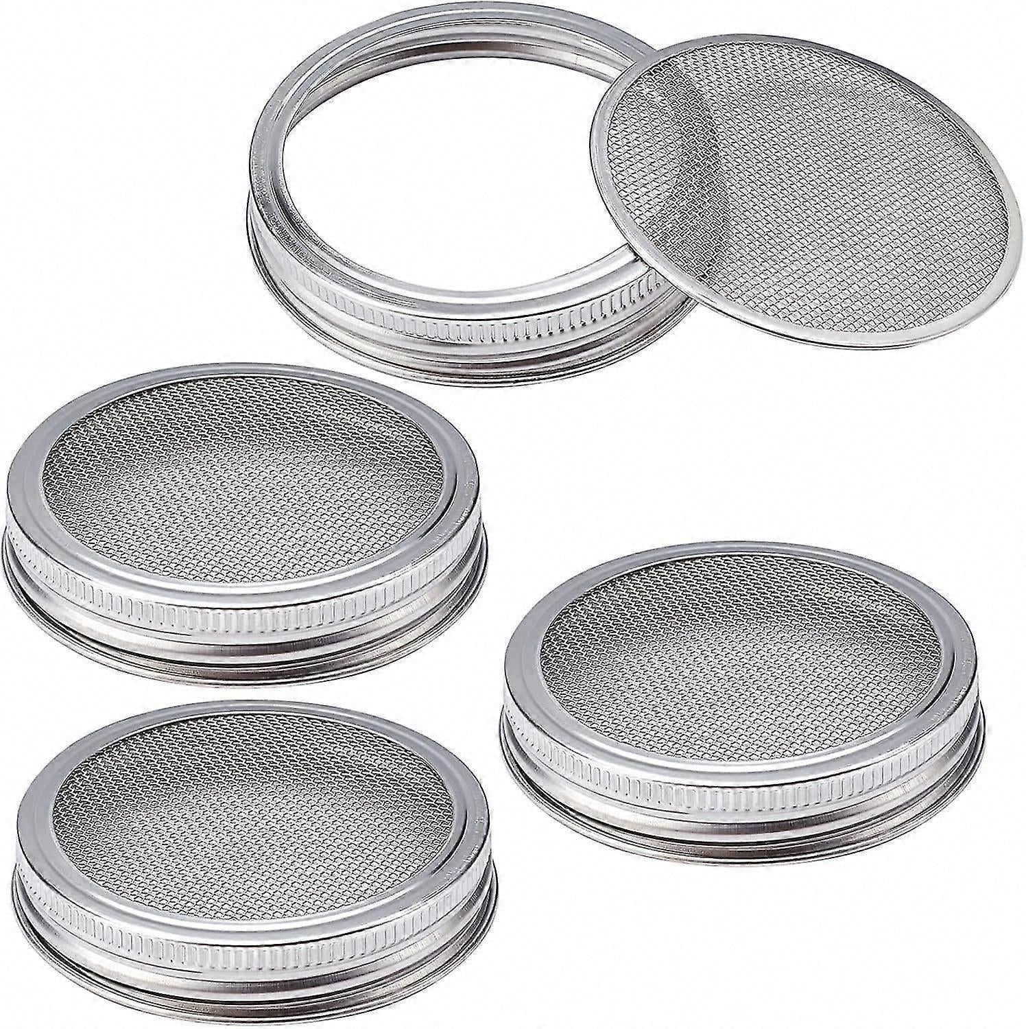 4 Sets 86mm Stainless Steel Sprouting Jar Lids Strainer Kit for Salad Seeds