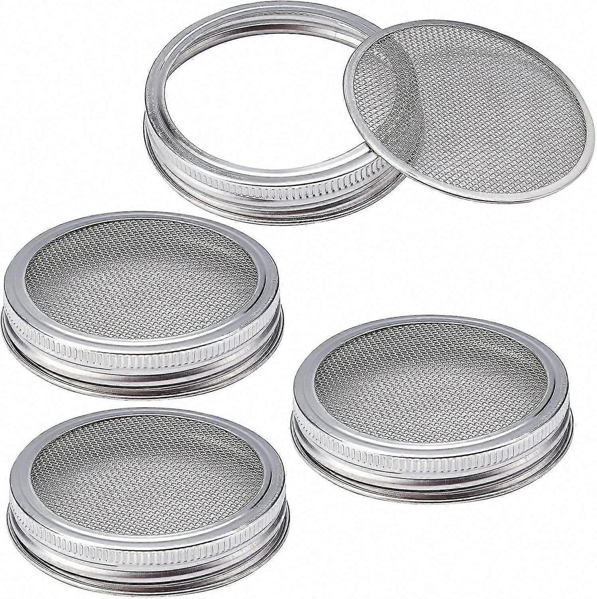 4 Sets 86mm Stainless Steel Sprouting Jar Lids Strainer Kit for Salad Seeds