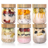 6 Pack 16oz Glass Oats Containers with Bamboo Lids Wide Mouth Salad Jars