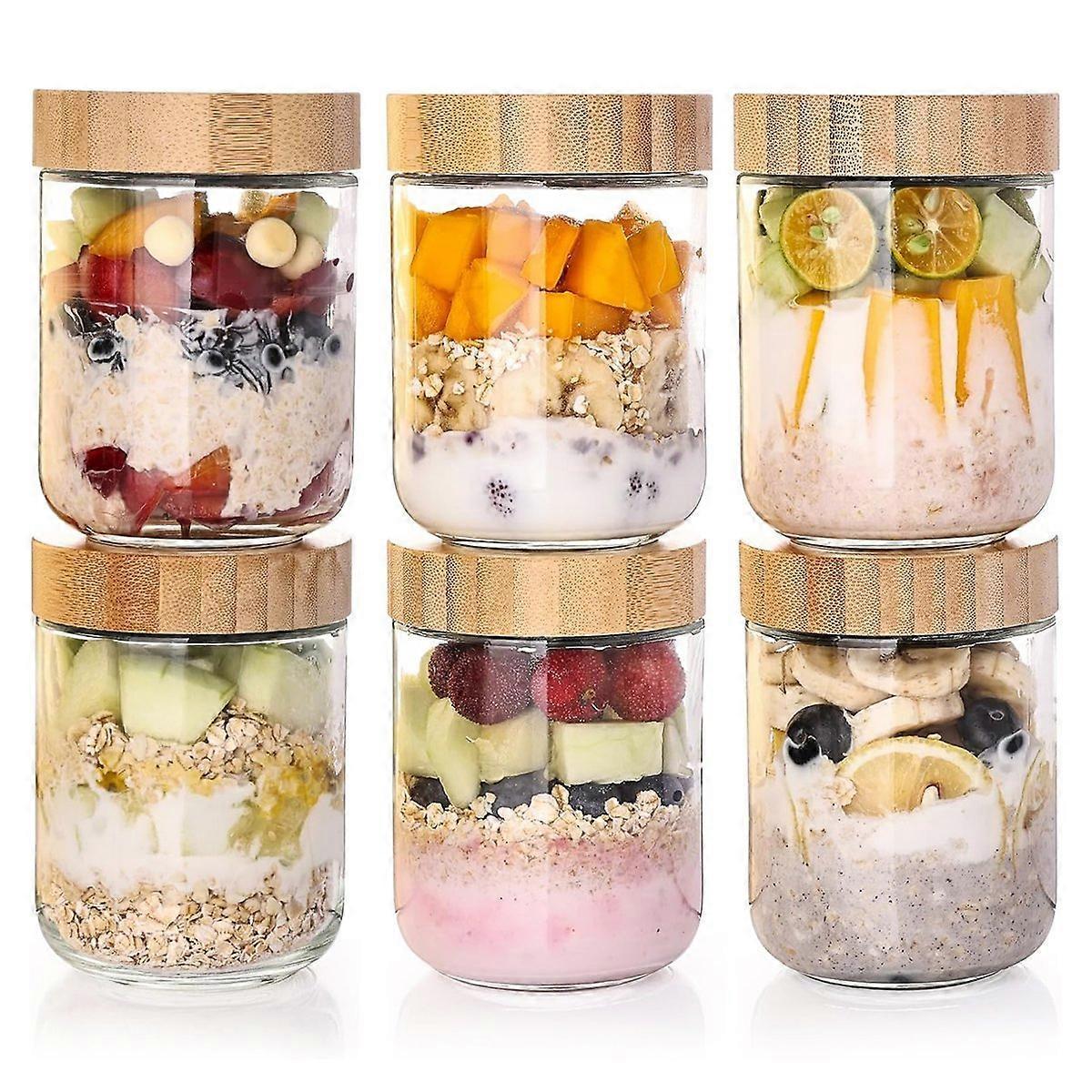 6 Pack 16oz Glass Oats Containers with Bamboo Lids Wide Mouth Salad Jars