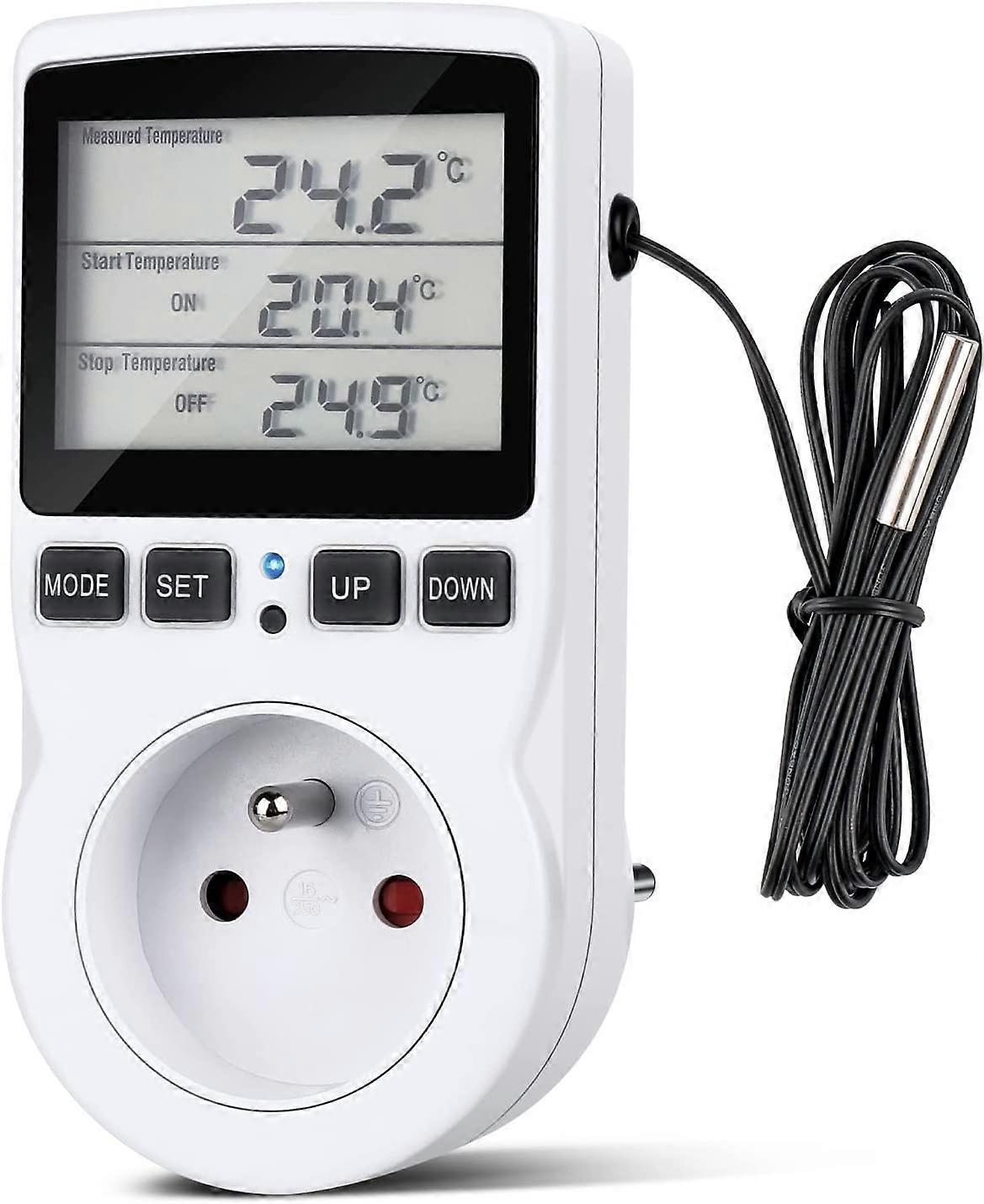 Heating Thermostat Socket Timer with Sensor LCD Display for Aquarium Greenhouse Incubator