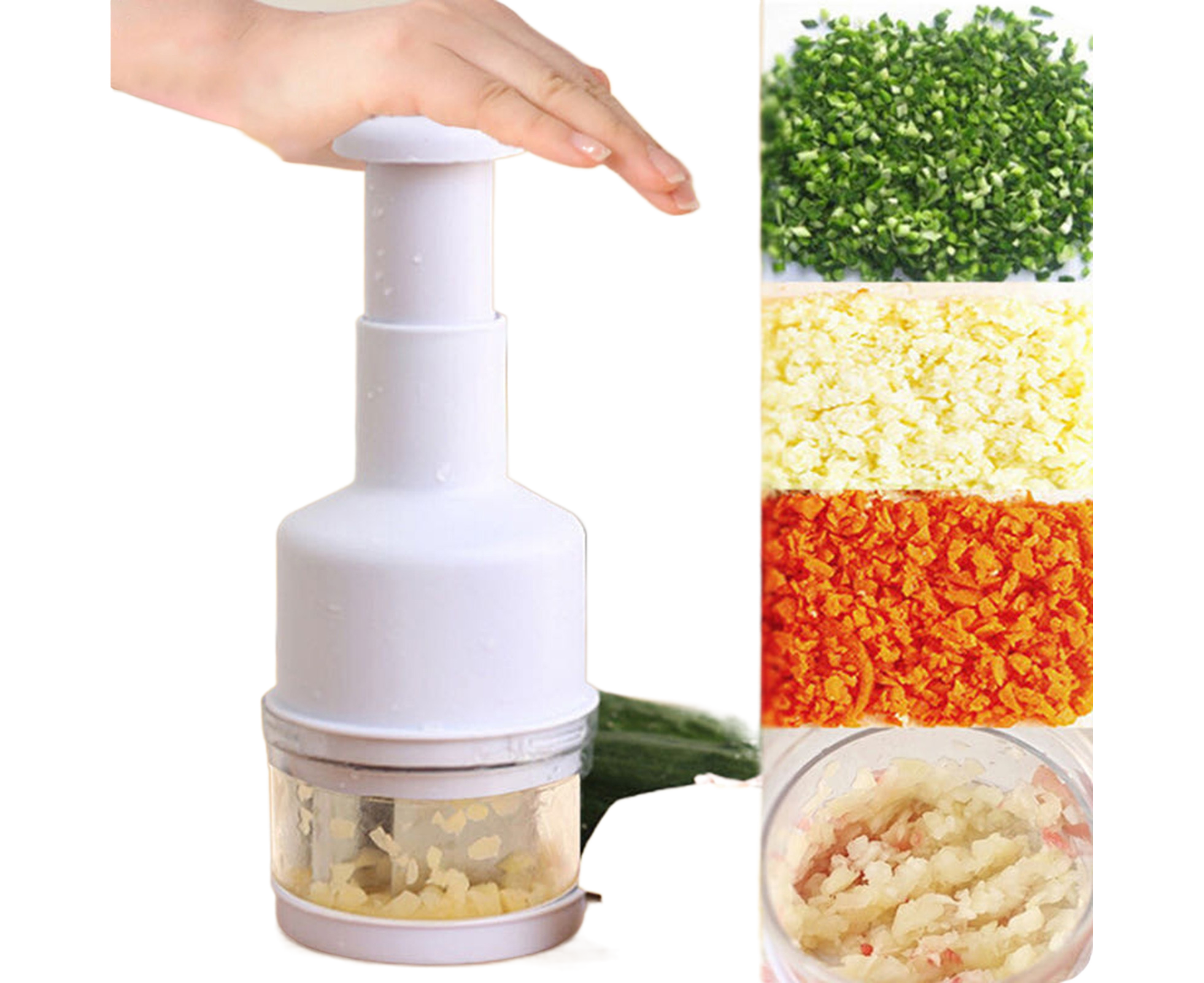 Garlic Grater Manual Multifunctional Stainless Steel Garlic Onion Food Chopper for Kitchen-White
