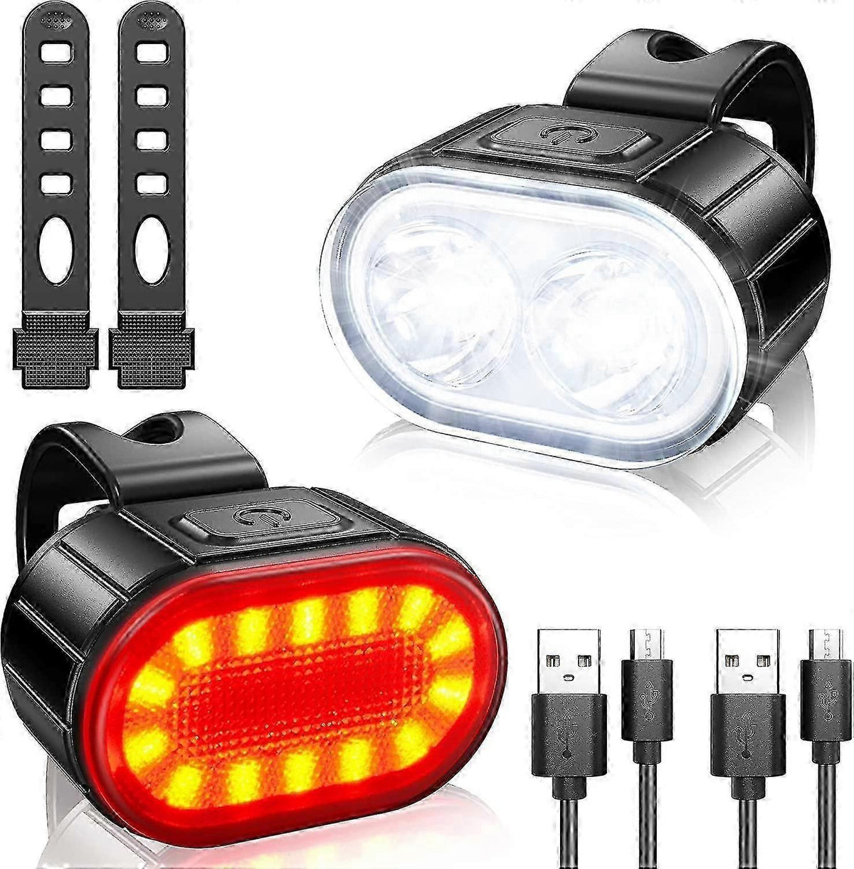 Powerful LED Bike Light Set - IPX5 Waterproof, USB Rechargeable, Front & Rear