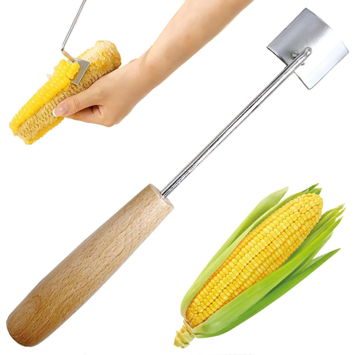 2PCS Stainless Steel Corn Stripper with Wooden Handle - Fast Kernel Removal