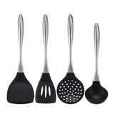 Reusable Kitchen Utensil Set - Non-Stick, Black, Stainless Steel & Silicone