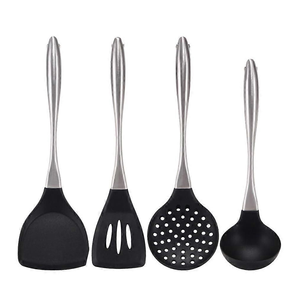 Reusable Kitchen Utensil Set - Non-Stick, Black, Stainless Steel & Silicone