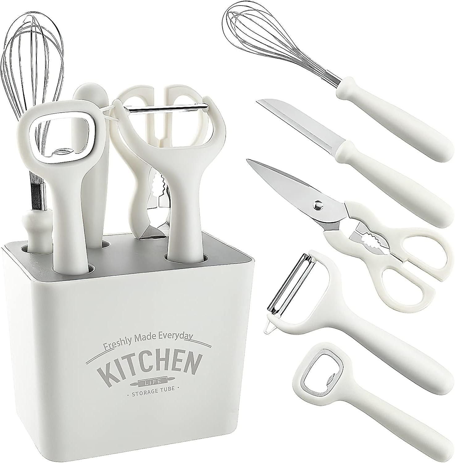 5-Piece Kitchen Gadget Set - Stainless Steel with Wooden Handles, Storage Box