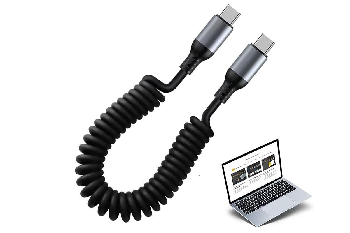 USB C To C Cable Car Coiled Type C Charging Cable For iPhone Samsung