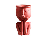 Human Think Face Ceramic Home Plants Flower Pot Vase Planter Tabletop Decoration-Red