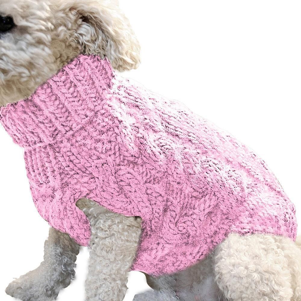Pet Dog Sweater Pet Turtleneck Knitting Sweater Winter Warmer Clothes Pet Pullover Knitwear - Pink