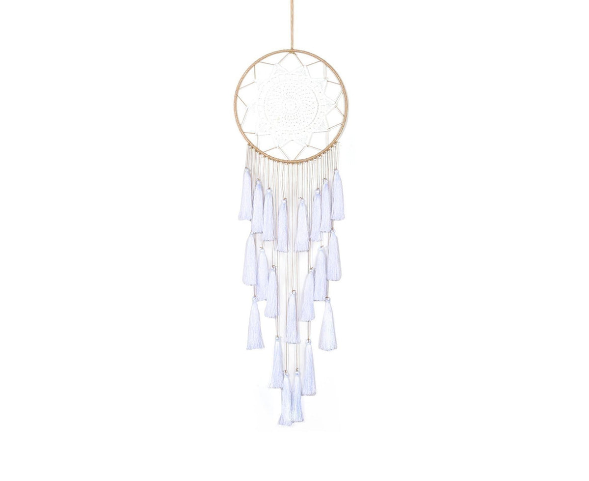 Round Handmade Wall Hanging Wind Chime Dream Catcher with Tassel Home Decor-White