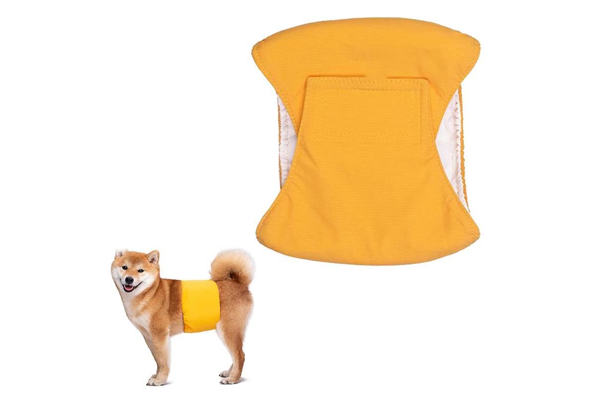 Washable Dog Diaper Water-resistant Puppy Nappy Belly Wrap for Male Dogs Reusable Dog Belly Bands Male Puppy Nappies Wrap Yellow - L