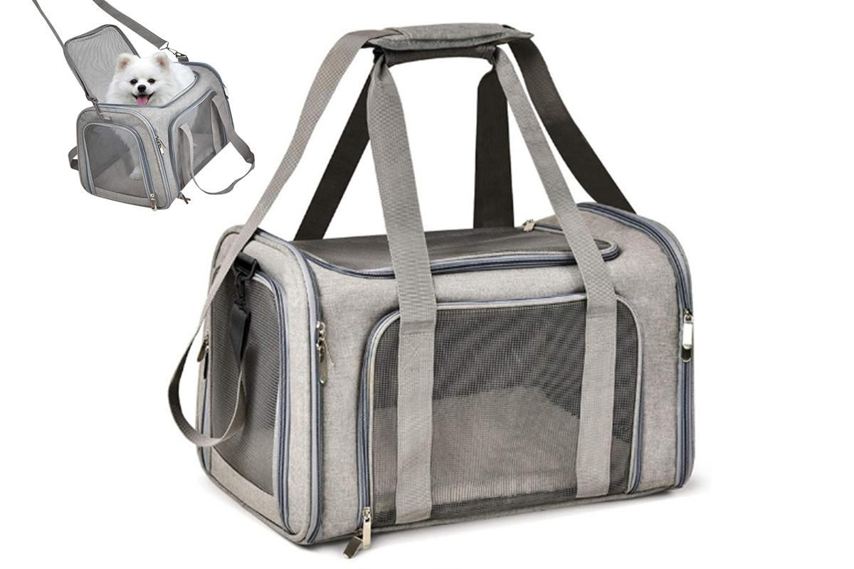 Portable Travel Bag Soft Crate Cage Cat Bag Animal Carriers for Pets -Grey