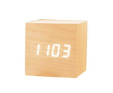 Wooden Sound Control Square LED Digital USB/AAA Electronic Table Alarm Clock - Beige Yellow