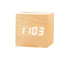 Wooden Sound Control Square LED Digital USB/AAA Electronic Table Alarm Clock - Beige Yellow