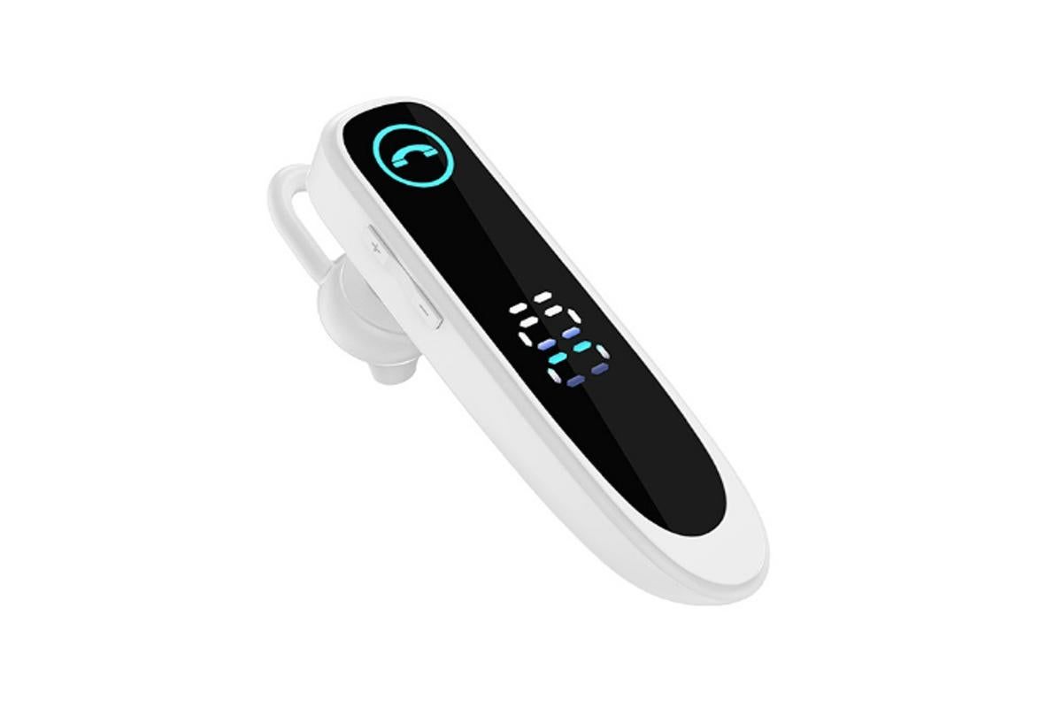 Bluetooth Earphone Single Ear Business Earbuds Ear Hook Super Long Standby IPX7 Waterproof Single Business Driver Wireless Headset -White