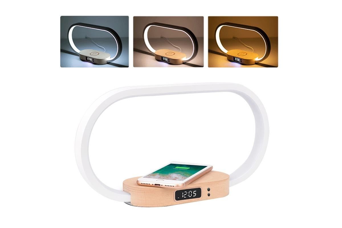 Bedside Lamp with Clock 10W Fast Wireless Charger USB Port Nightstand Touch Lamp