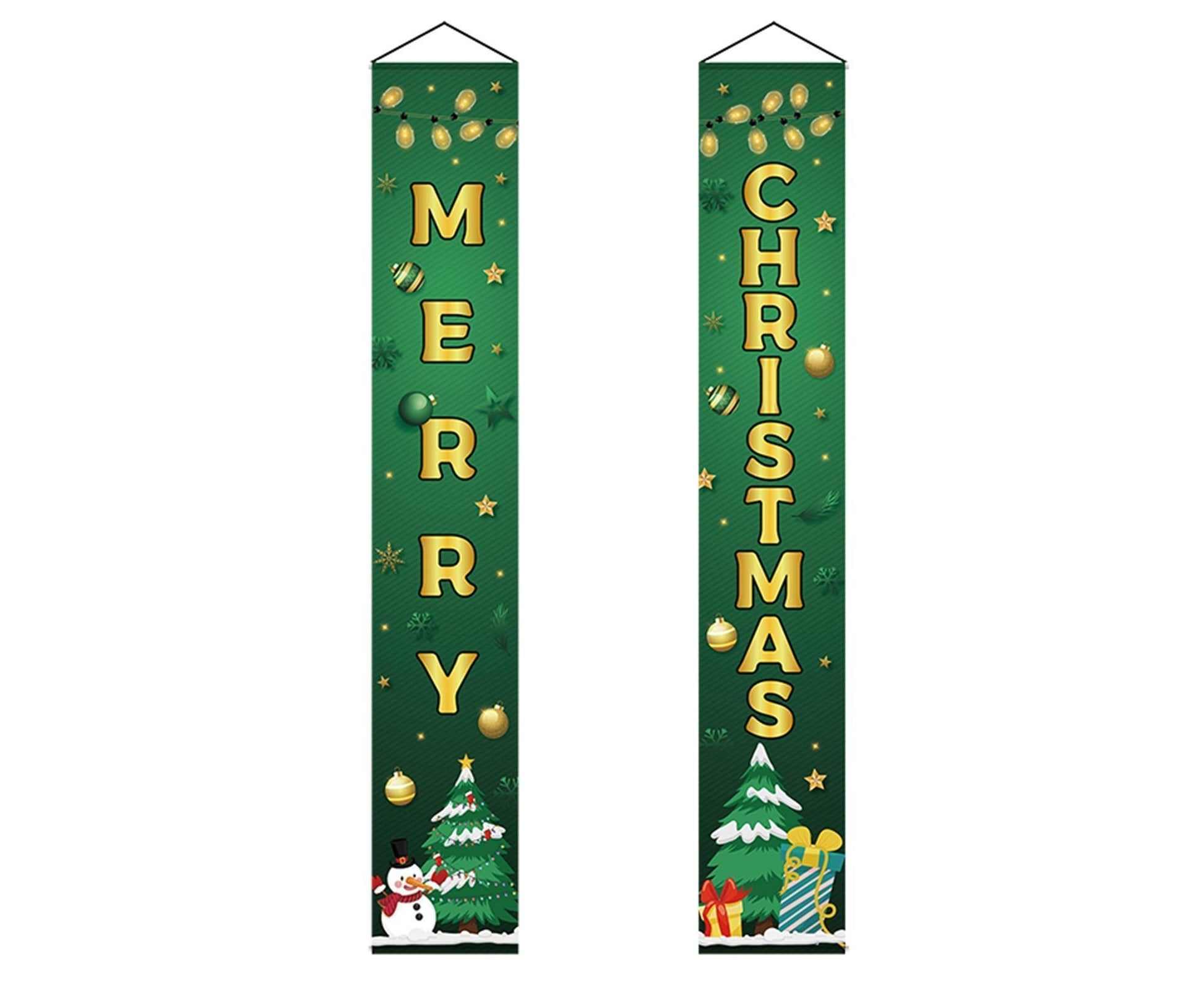 1 Pair Christmas Couplet Scene Layout Thicker Xmas Porch Sign Hanging Banner Party Supplies-Green