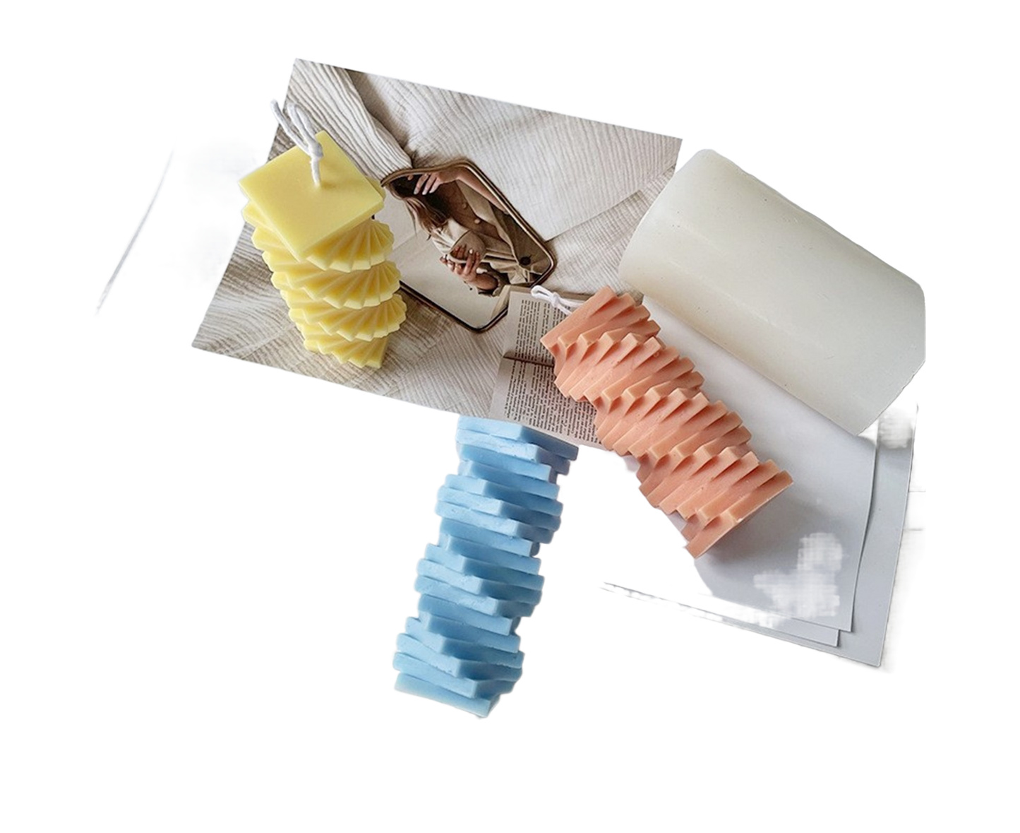Candle Mold Non-stick DIY Silica Gel Rotating Cylinder Epoxy Resin Mold Home Ornament -White