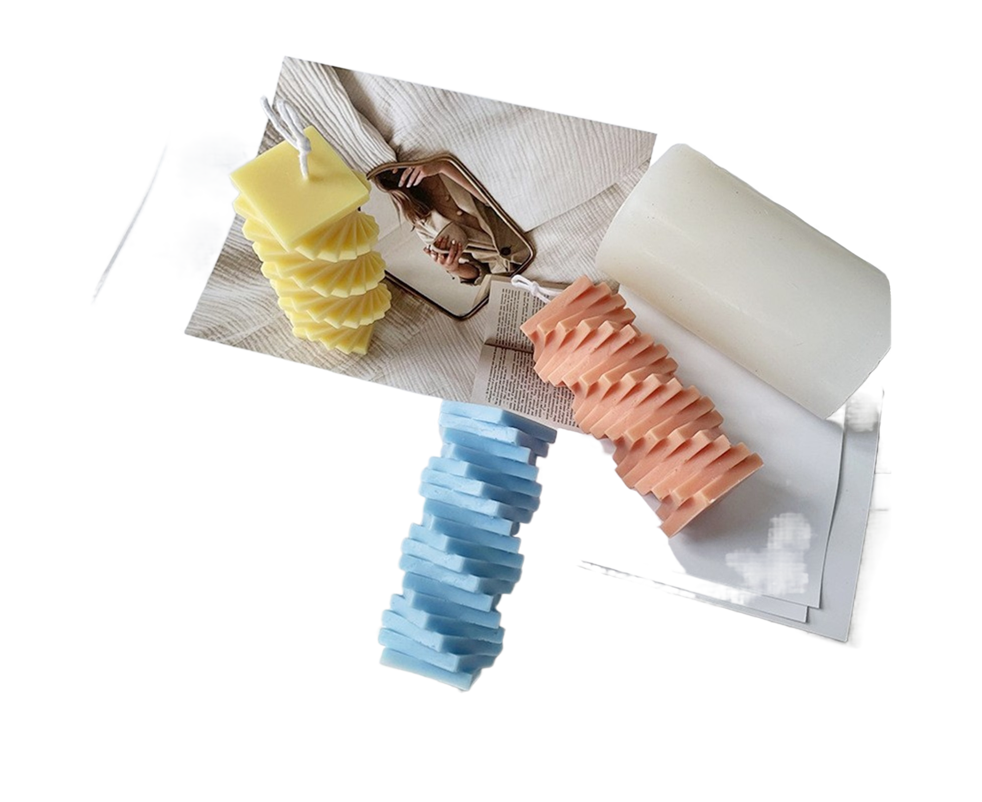 Candle Mold Non-stick DIY Silica Gel Rotating Cylinder Epoxy Resin Mold Home Ornament -White
