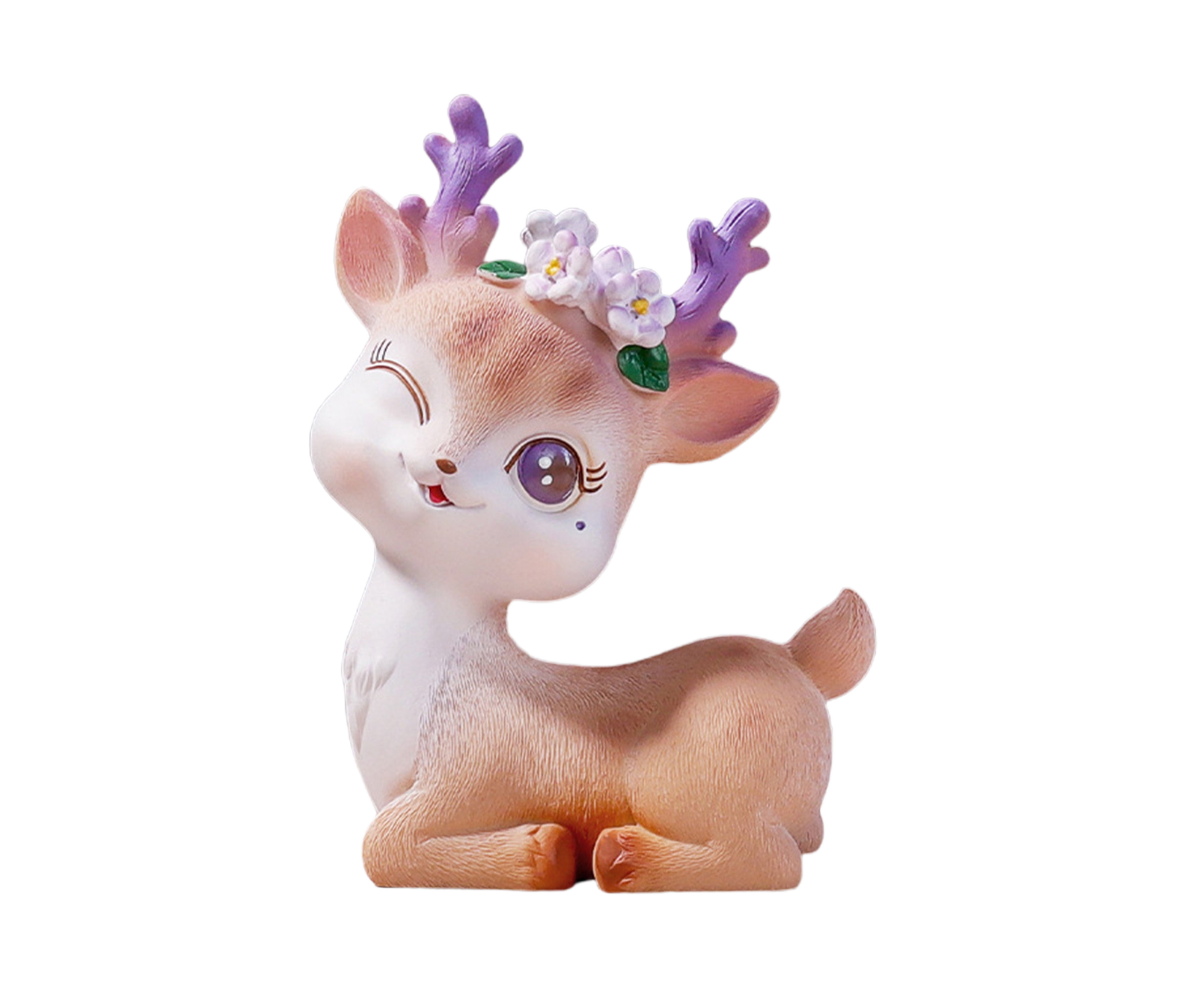 Cartoon Small Deer Resin Reindeer Craft Miniature Desktop Ornaments Car Decor- B