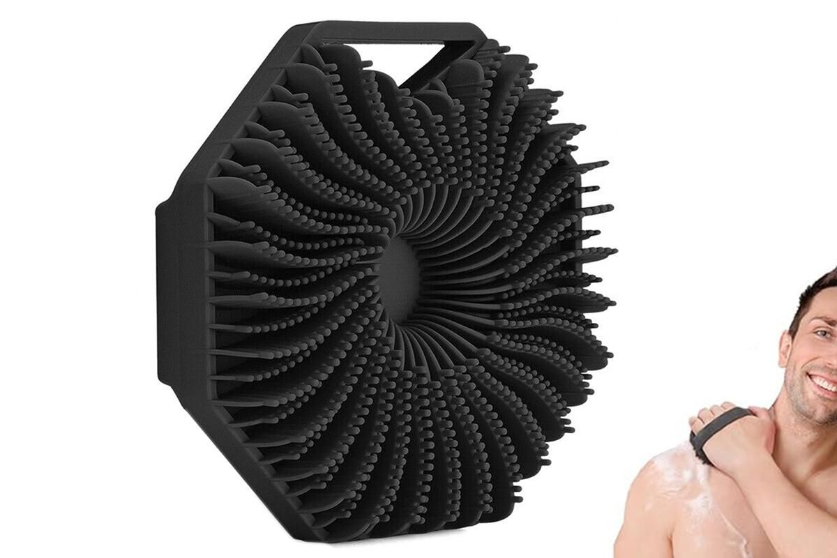 Silicone Body Cleansing Brush Shower Scrubber Gentle Exfoliating and Massage for all Kinds of Skin -Black