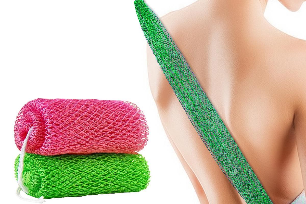 2PCS African Net Sponge Body Scrubber for Exfoliating and Bathing - Green & Pink
