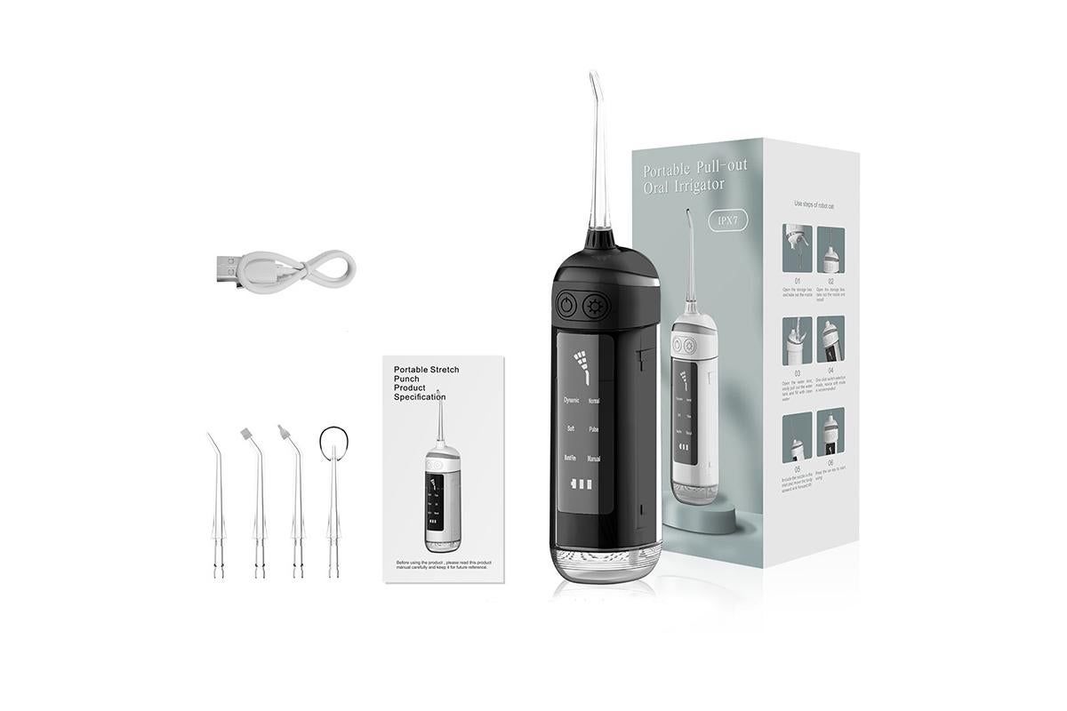 Water Dental Flosser Teeth Portable Cordless Oral Irrigator 180ML Rechargeable Travel Irrigation Cleaner IPX7 Waterproof Electric Flossing Machine - Black