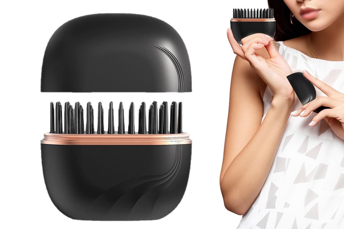 Mini Hair Straightener Rechargeable Wireless Portable Hair Comb for Women - Black