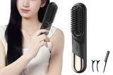 Portable Cordless Heated Straightening Brush for Travel Cordless Hair Straightener Brush Comb Straightener for Women -Black