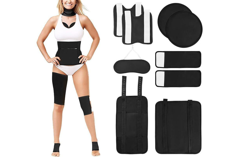 9Pcs Castor Oil Pack Kit Compress Reusable Wrap Belt Inflammation Toxin Remover Set -Black
