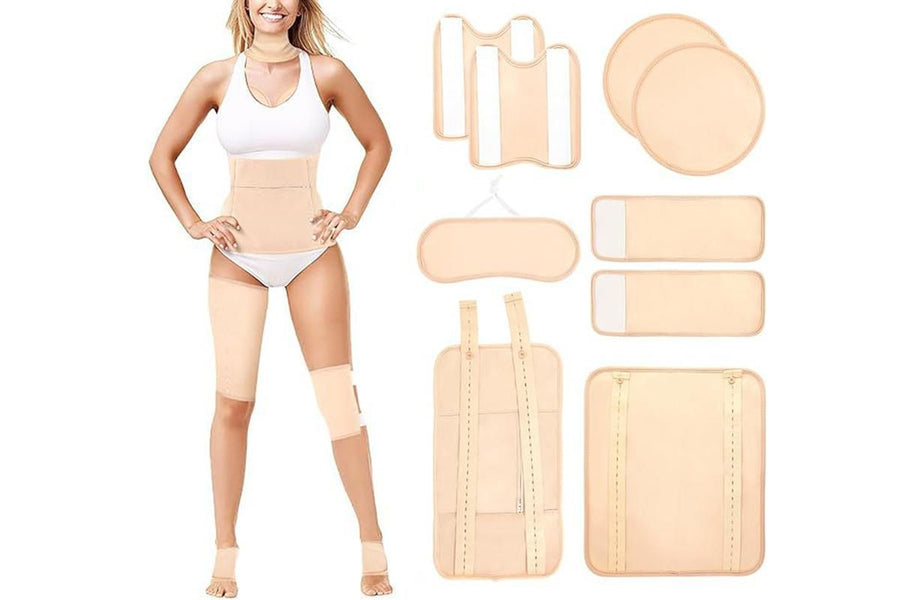 9Pcs Castor Oil Pack Kit Compress Reusable Wrap Belt Inflammation Toxin Remover Set -Nude