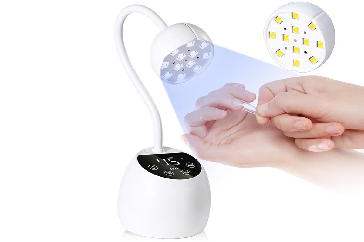 UV LED Nail Lamp Mini Cordless Gel Dryer With Adjustable Gooseneck For Gel Nails - White