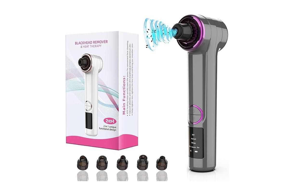 Blackhead Remover Pore Vacuum with Hot Compress 5 Probes for Women Men - Gray