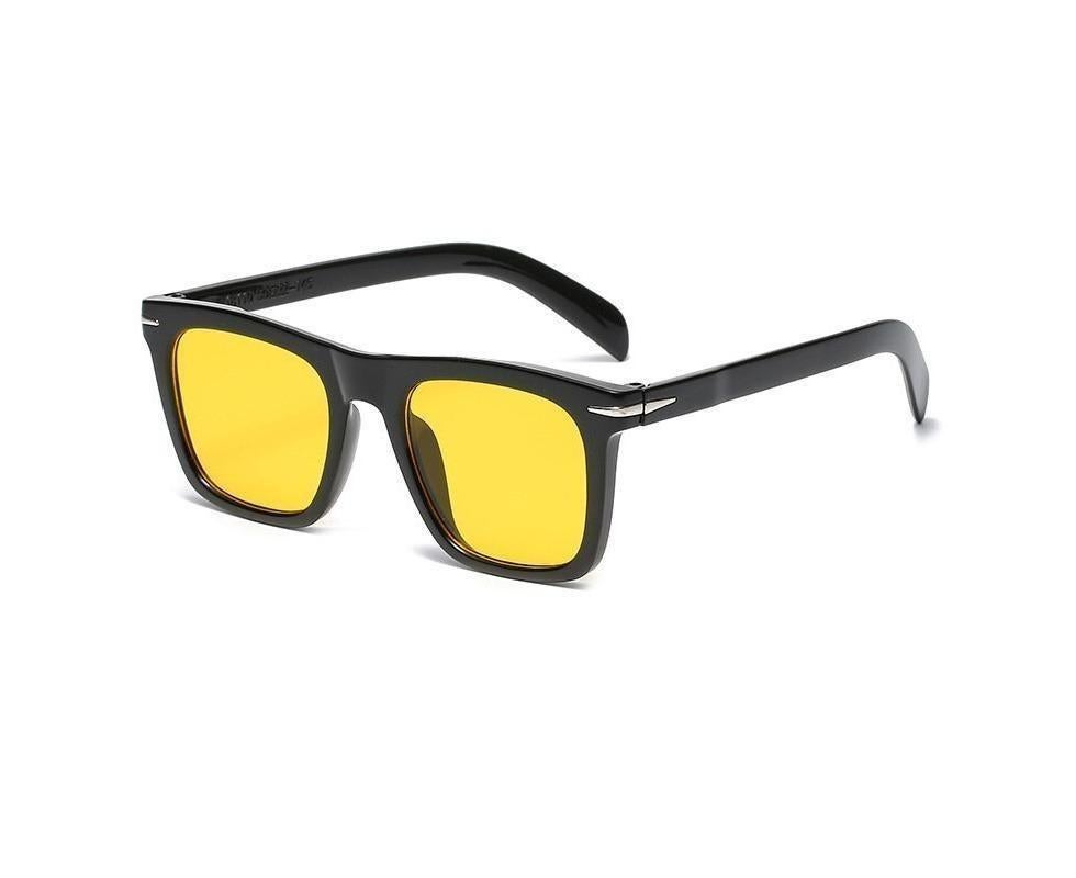 Classic Rivet Square Sunglasses Men Luxury Brand Design Beckham Driving Glasses Vintage Sun Glasses Eyewear - Black Yellow