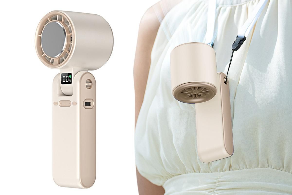 Handheld Portable Fan with Ice Cooler 100-Speed Rechargeable Handheld Fan - Beige