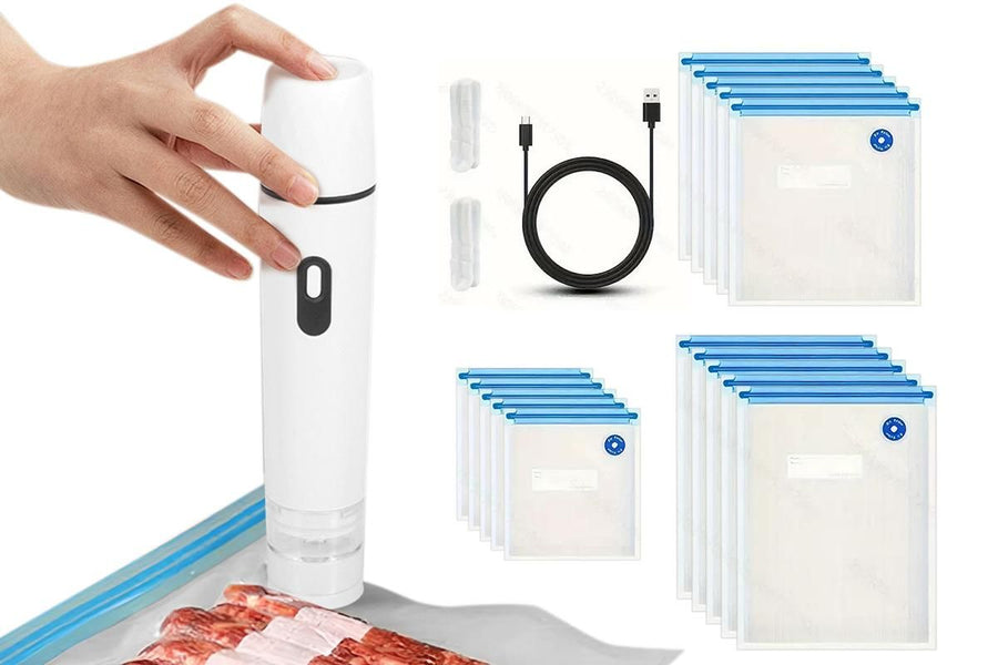 Compact Vacuum Sealer for Food Storage with 15 Reusable Vacuum Bags