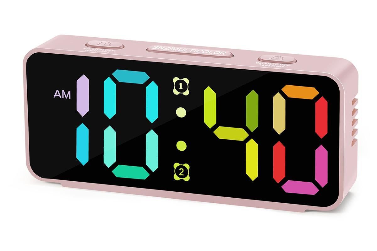 Small Digital Alarm Clock with 5 Dimmers and 5 Alarm Volumes for Bedrooms - Pink