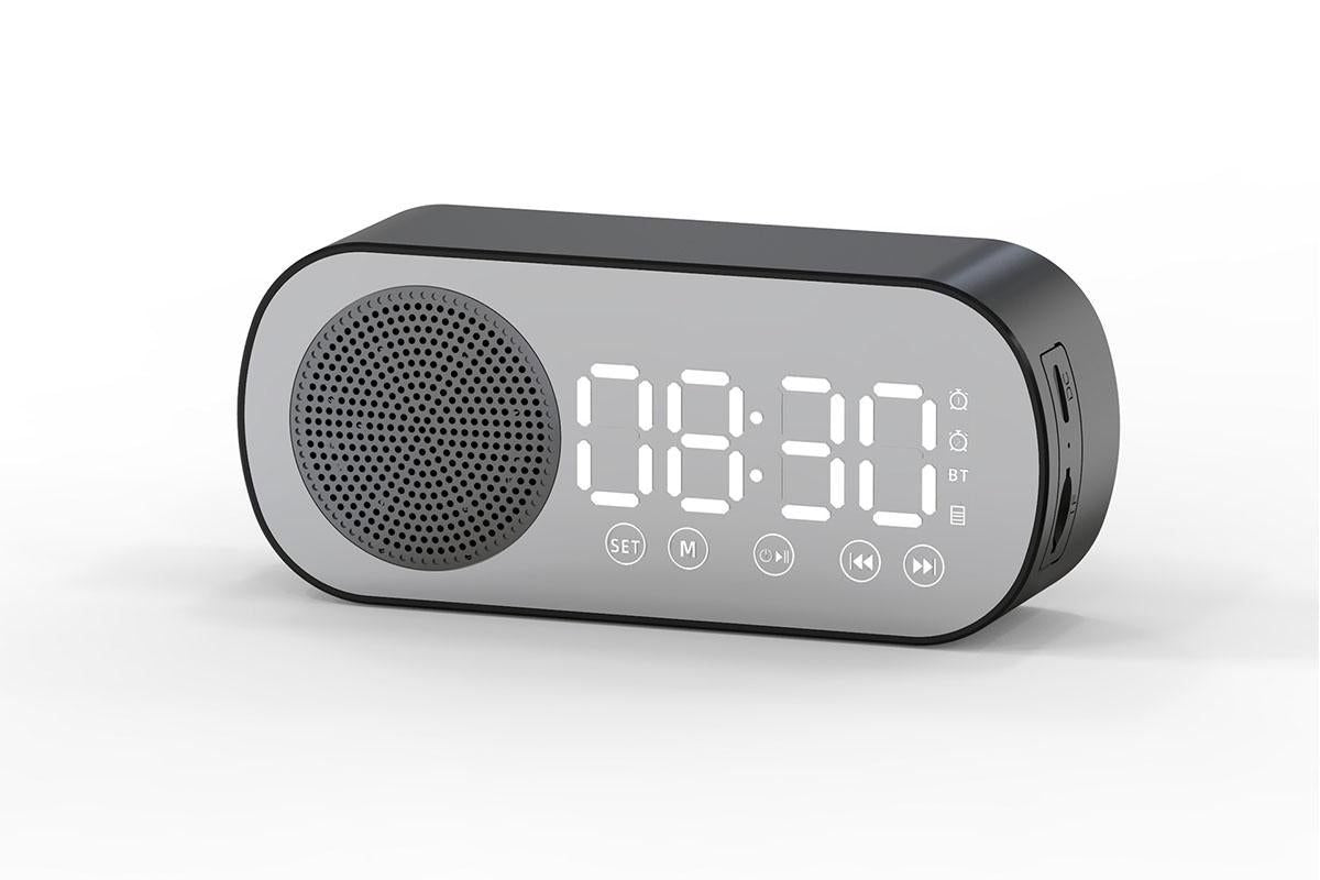 FM Speaker LED Display Portable Alarm Clock Home Decor Bluetooth Digital Radio - Black