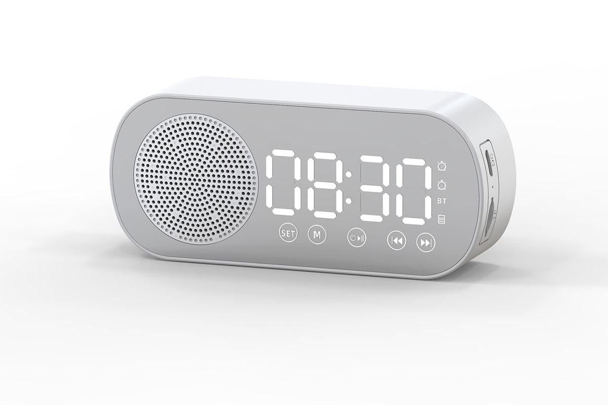 FM Speaker LED Display Portable Alarm Clock Home Decor Bluetooth Digital Radio - White
