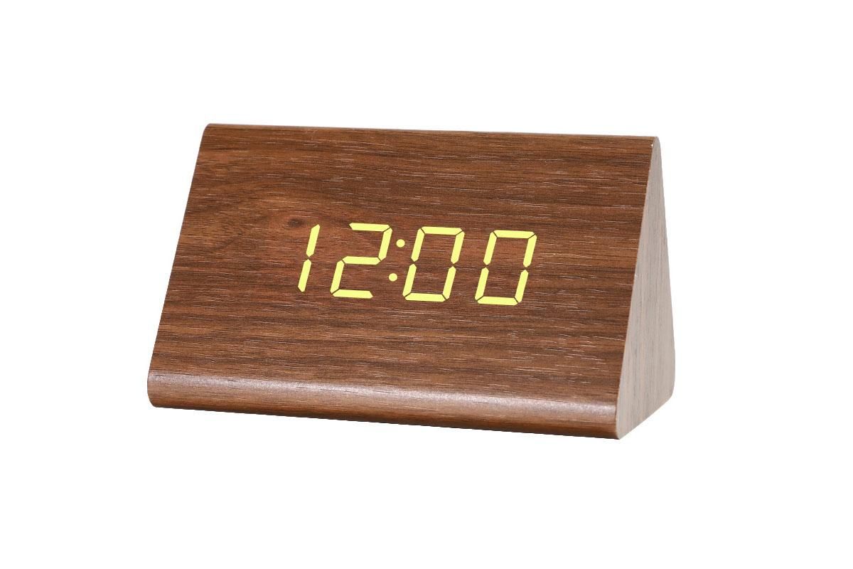Wooden Digital Alarm Clocks for Bedrooms Electric Desk Clock with Large Numbers - Brown