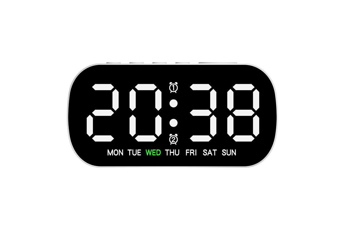 Electric Digital Alarm Clock LED Display Battery Backup Snooze Dual Alarm Clock - White