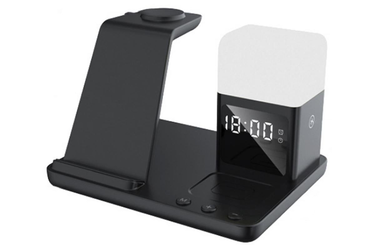 6 in 1 Charging Station with Alarm Clock Wireless Charger with Night Light for Smartphone/Watch/Earbuds Fast Charging Station