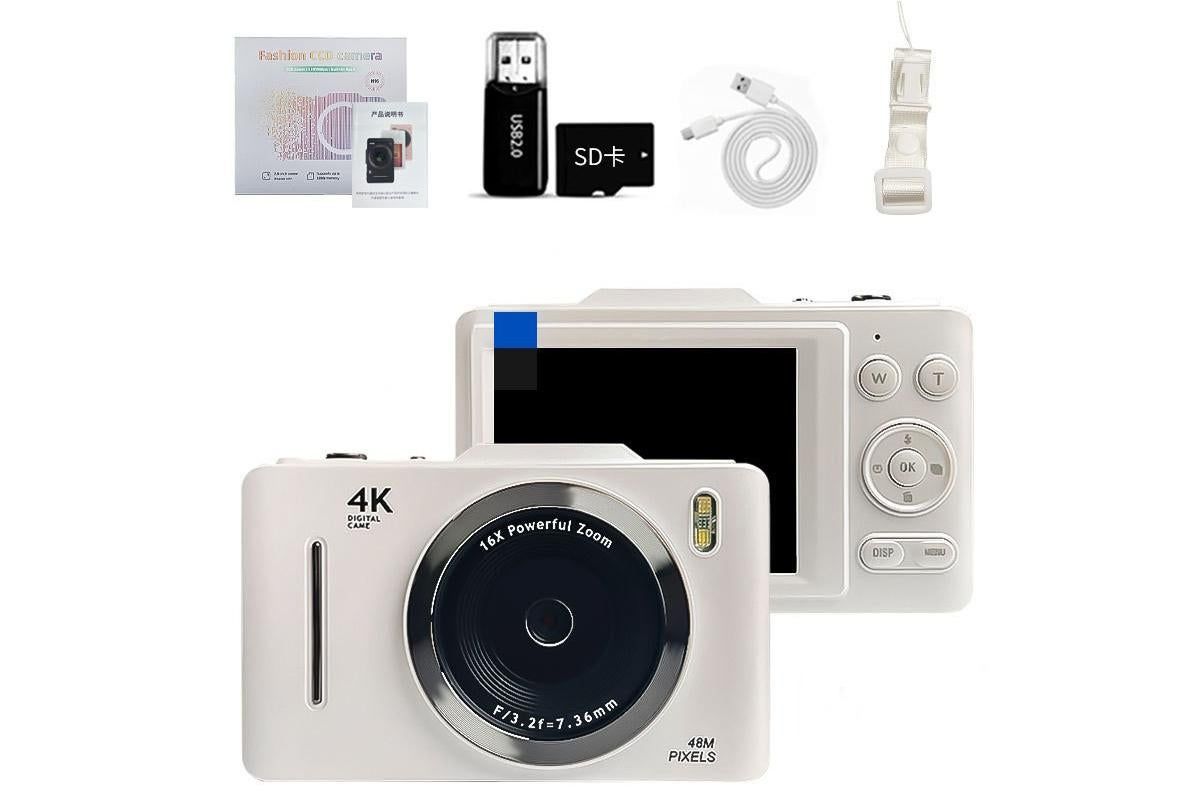 Digital Camera 4K Vlogging Camera for Photography with 32GB Card 48MP Portable Digital Camera with 16X Zoom - White