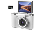 HD 1080P Flip Screen Retro Digital Camera 2.4-inch Display with 64GB TF Card - White